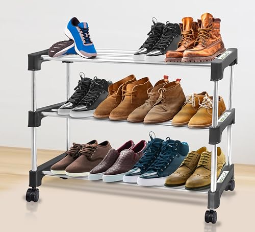 steel shoe rack black 3 tire