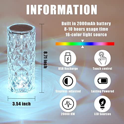 JD FRESH Crystal Lamp for Bedroom, RGB Lights Lamp Home Decor, Night Lamp, Geometry Lamp, Crystal Rose Lamp, Loona Lamps for Home Decoration, Dining Table lamp, Led Crystal Rose Touch Lamp(Pack of 1)