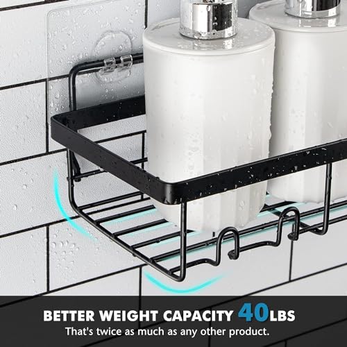 JD FRSEH Shower Caddy Shelf Organizer Rack, Self Adhesive Black Bathroom Shelves, Home Farmhouse Wall Shower Inside Organization and Storage Decor Accessories, House Essentials