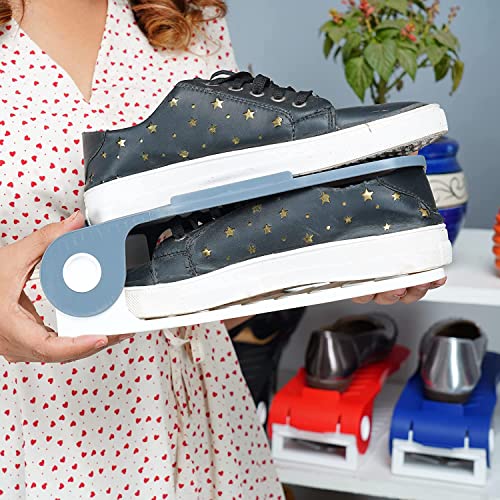 JD Fresh 12 PCS Shoe Organizer Space Saver | shoe rack storage organiser | Shoe Stand Plastic | Double layer Chappal organiser for Shelves | Shoe organiser space saver | Color Grey -12 PCS