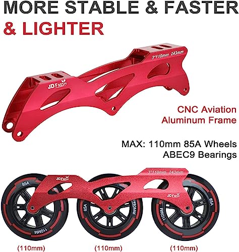 JD Fresh 3 Wheel Inline Skates Skating Shoes for Boys and Girls Age 10 to 14 Years Liner Roller Skates for Kids with Skating Protection Kit Set, Color red, Size Medium
