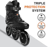 JD Fresh 3 Wheel Inline Skates Skating Shoes for Boys and Girls Age 6 to 10 Years Liner Roller Skates for Kids with Skating Protection Kit Set, Color Black, Size Medium
