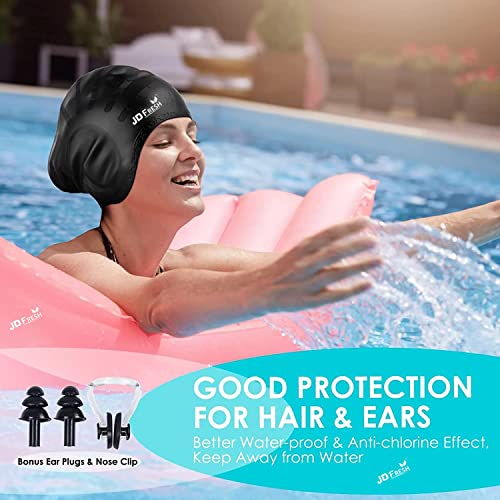JD Fresh Swimming Cap with Ear Cover Silicone Made Waterproof Swimming Cap for Men & Women with Long Hair & Adults Color Pink