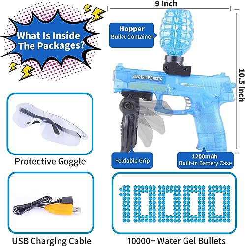 Electric Operated Gel Blaster Gun Automatic Toy Gun for Kids Toy Gun High Speed Upto 50 Feet Range Including 10000 Gel Balls, Color Blue