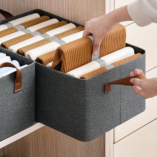 JD FRESH Drawer organizer for wardrobe, Wardrobe Organizer For Clothes, Stackable Organizer For Wardrobe Storage,Clothing Organiser For Wardrobe Shelf,Jeans,Pants,T Shirt Organizer For Cupboard Racks And Shelves,Grey