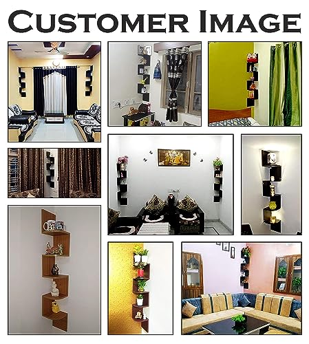 JD FRESH Wooden Wall Shelves | Corner Hanging Shelf for Living Room Stylish | Zig Zag Home Decor Floating Display Rack Storage Organizer with Finish
