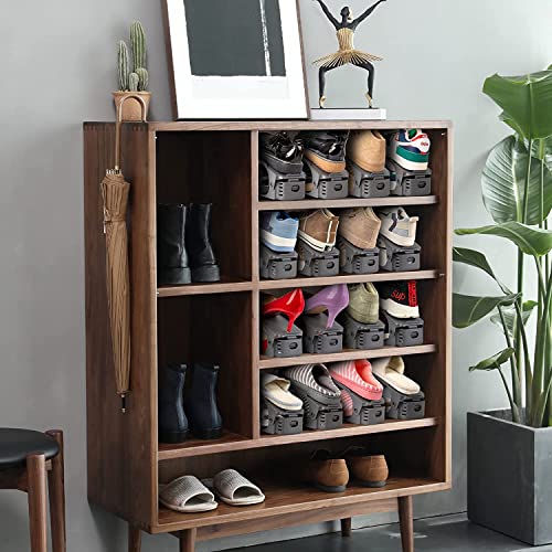 JD Fresh 12 PCS Shoe Organizer Space Saver | shoe rack storage organiser | Shoe Stand Plastic | Double layer Chappal organiser for Shelves | Shoe organiser space saver | Color Grey -12 PCS