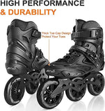 JD Fresh 3 Wheel Inline Skates Skating Shoes for Boys and Girls Age 6 to 10 Years Liner Roller Skates for Kids with Skating Protection Kit Set, Color Black, Size Medium