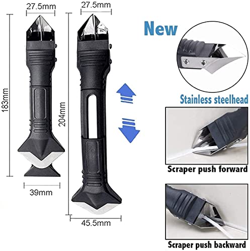 JD Fresh 5 in 1 Silicon Caulking Tool Kit (stainless steel head) Silicone Sealant Finishing Tool Grout Scraper, Reuse and Replace 5 Silicone Pads,Great Tools for Kitchen Bathroom Window,Sink Joint