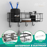 JD FRESH Steel Self-Adhesive Multipurpose Bathroom Shelf with Hooks Accessories-Wall,Adhesive Shower Caddy/Storage Organizer