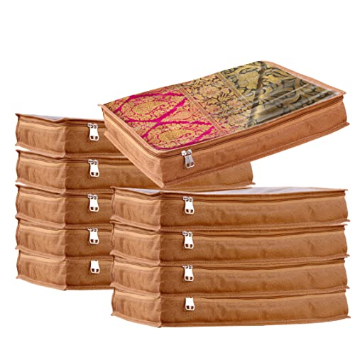 Premium Saree Storage Bag - Durable, Foldable, Transparent Cover, Lightweight Organizer for Wardrobe in Vibrant Orange