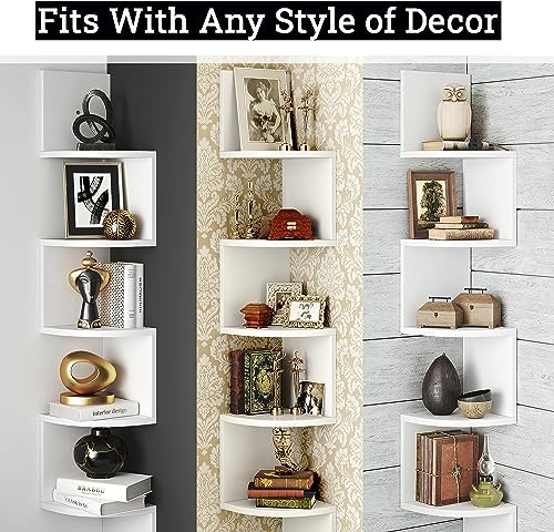 JD FRESH Wooden Wall Shelves | Corner Hanging Shelf for Living Room Stylish | Zig Zag Home Decor Floating Display Rack Storage Organizer with Finish