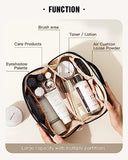 JD FRESH Leather Makeup Organizer Bag/Pouches for Women/Large Cosmetic Pouch with Partition and Carry Strap/Portable Toiletry-Vanity Bags/Multifunctional Makeup Bag for Travel
