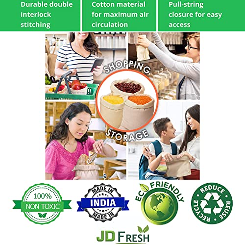 JD Fresh 100% Cotton Reusable Fridge Storage Bags for Vegetables and Fruits an other Multipurpose Eco Friendly Bags