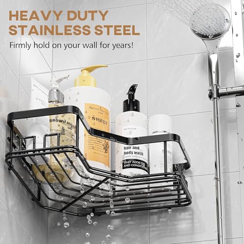 JD FRESH Shower Caddy, Adhesive Stainless Steel Shower Organizer Shower Rack, Corner Shower Caddy with 8 hooks, Shower Shelves Storage Bathroom Organizers and Storage