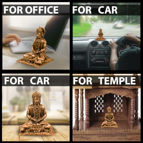 JD FRESH Bahubali Hanuman Ji Murti for Car Dashboard, Lord Hanuman Idol Statue for Home Decoration and Puja, Made with Resin for Lightweight, Colour Brass