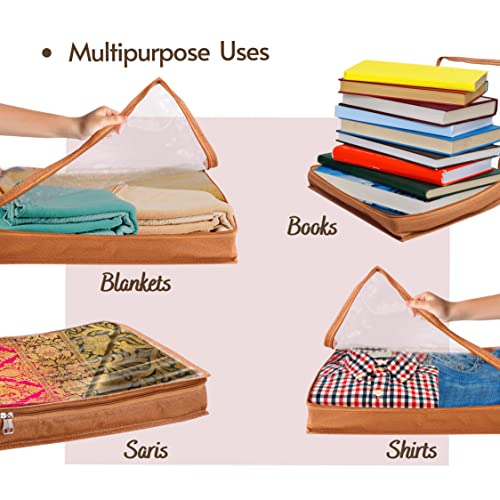 Premium Saree Storage Bag - Durable, Foldable, Transparent Cover, Lightweight Organizer for Wardrobe in Vibrant Orange