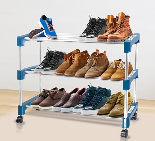 steel shoe rack blue 3 tire