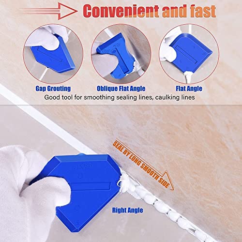 JD Fresh 5 in 1 Silicon Caulking Tool Kit (stainless steel head) Silicone Sealant Finishing Tool Grout Scraper, Reuse and Replace 5 Silicone Pads,Great Tools for Kitchen Bathroom Window,Sink Joint