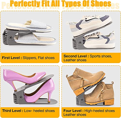 JD Fresh 12 PCS Shoe Organizer Space Saver | shoe rack storage organiser | Shoe Stand Plastic | Double layer Chappal organiser for Shelves | Shoe organiser space saver | Color Grey -12 PCS