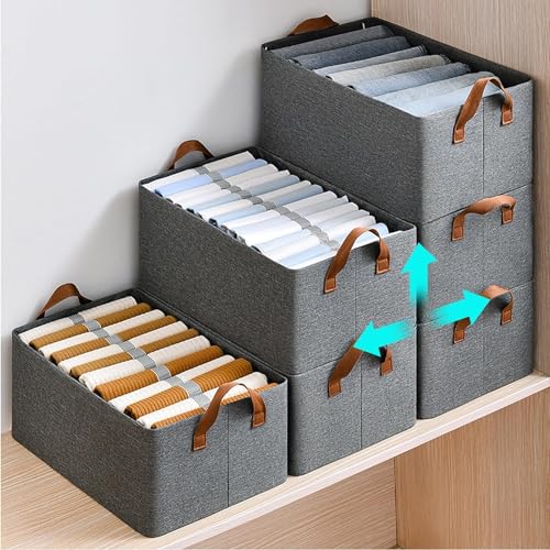 JD FRESH Drawer organizer for wardrobe, Wardrobe Organizer For Clothes, Stackable Organizer For Wardrobe Storage,Clothing Organiser For Wardrobe Shelf,Jeans,Pants,T Shirt Organizer For Cupboard Racks And Shelves,Grey