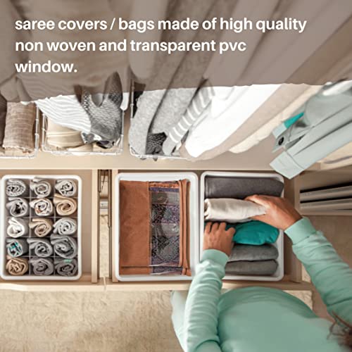 JD Fresh 6 pieces Saree covers for clothes with Zip, Sari Cover bags for saree storage, Saree Bags for wardrobe, Storage Organizer for Wardrobe, Pack of 6 peices, Size 14 x 17 Inch