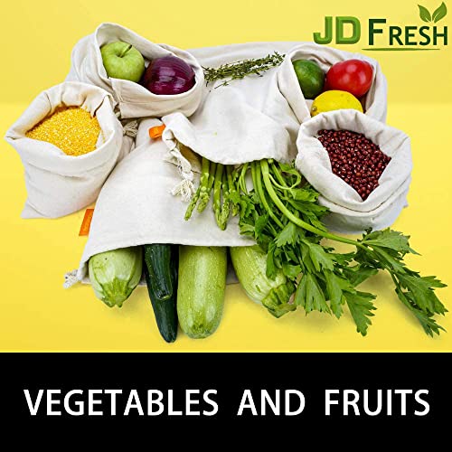 JD Fresh 100% Cotton Reusable Fridge Storage Bags for Vegetables and Fruits an other Multipurpose Eco Friendly Bags
