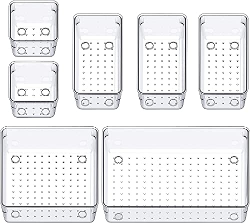 JD FRESH Drawer Storage Organizer Tray Set (7 PCs), Makeup Organizer, Desk Drawer Divider Organizer, Plastic Acrylic Multi Storage Drawer Organizer Tray