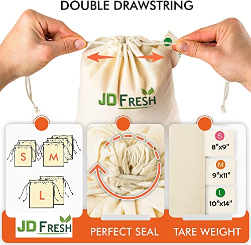 JD Fresh 100% Cotton Reusable Fridge Storage Bags for Vegetables and Fruits an other Multipurpose Eco Friendly Bags