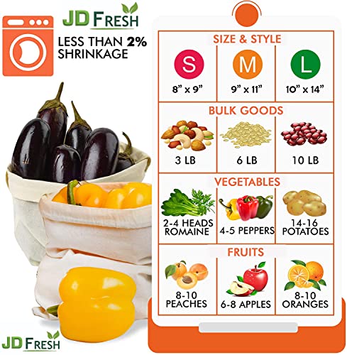 JD Fresh 100% Cotton Reusable Fridge Storage Bags for Vegetables and Fruits an other Multipurpose Eco Friendly Bags
