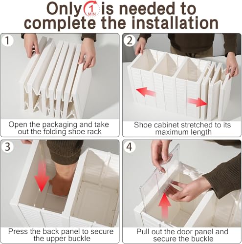 JD FRESH Shoe Rack Collapsible Shoe Organiser with Door - Foldable Sneaker Crates Footwear Organiser for Men, Women, Heels, Boots, Loafers, Sneakers, Slippers