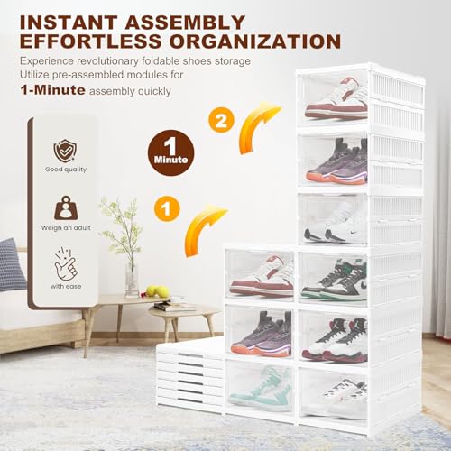 JD FRESH Shoe Rack Collapsible Shoe Organiser with Door - Foldable Sneaker Crates Footwear Organiser for Men, Women, Heels, Boots, Loafers, Sneakers, Slippers