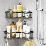 JD FRESH Shower Caddy, Adhesive Stainless Steel Shower Organizer Shower Rack, Corner Shower Caddy with 8 hooks, Shower Shelves Storage Bathroom Organizers and Storage