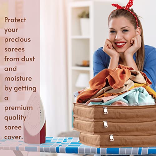 Premium Saree Storage Bag - Durable, Foldable, Transparent Cover, Lightweight Organizer for Wardrobe in Vibrant Orange