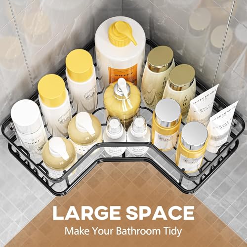JD FRESH Shower Caddy, Adhesive Stainless Steel Shower Organizer Shower Rack, Corner Shower Caddy with 8 hooks, Shower Shelves Storage Bathroom Organizers and Storage