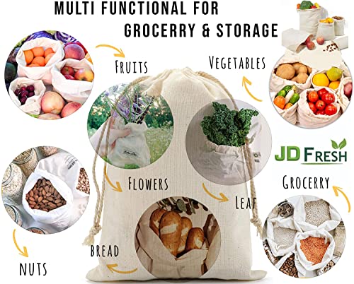 JD Fresh 100% Cotton Reusable Fridge Storage Bags for Vegetables and Fruits an other Multipurpose Eco Friendly Bags