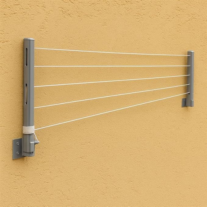 JD FRESH Metal Foldable Wall Mount Cloth Drying Stand with 30 Feet Rope/Wall Hanging Clothes Dryer Rack for Balcony & Indoor Use/Space Saving Wall Mounted Laundry Hanger