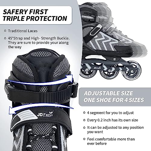 JD Fresh 4 Wheel Inline Skates Skating Shoes for Boys and Girls Age 10 to 14 Years Liner Roller Skates for Kids with Skating Protection Kit Set