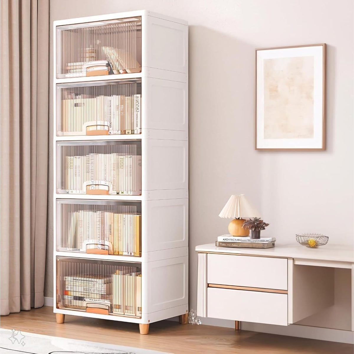 Foldable Plastic Cloth Rack for Storage/Kitchen Cupboard/Versatile and Sturdy Wardrobe for Clothes/Storage Organizer/Closet for Bedroom/Living Room/Laundry Room/Study(White)