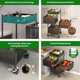 JD FRESH 4-Tier Metal Rotating Kitchen Trolley/Spice Rack/Vegetable & Fruit Storage/Organizer Holder and Onion-Potato Storage Basket for Kitchen