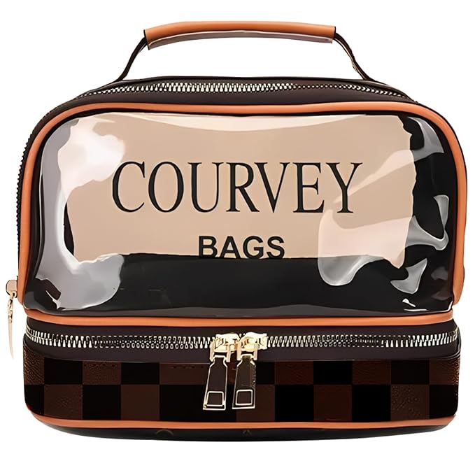 JD FRESH Transparent Cosmetic Case/Makeup Organizer/Toiletry Pouch for Men and Women/Portable Travel Bag/Waterproof Vanity Bag for Women/Makeup Essentials (Brown)