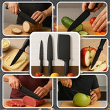 JD FRESH Premium 3 Piece Kitchen Knife Set/Stainless Steel Blades with Protective Covers/Sharp Edge Cutting Chef Knifes for Chopping Vegetables/Fruits/Chaku/Multipurpose Knife/Kitchen Tools (Black)