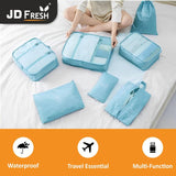 JD FRESH Nylon 7 Pieces Travel Organizer Pouch/Packing Cubes/Travel Essentials for Women Luggage/Space Saver Bags for Clothes/Toiletry Kit/Underwear/Makeup Kit/Travel Accessories(Light Blue)