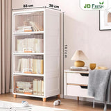 JD FRESH 4 Tier Foldable Plastic Rack for Storage/Kitchen Cupboard/Versatile and Sturdy Wardrobe for Clothes/Multipurpose Storage Organizer/Closet for Bedroom/Living Room/Laundry Room (Transparent)