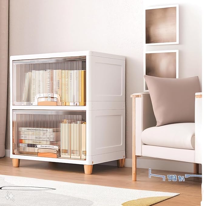 JD FRESH 2 Tier Foldable Plastic Rack for Storage/Kitchen Cupboard/Versatile and Sturdy Wardrobe for Clothes/Multipurpose Storage Organizer/Closet for Bedroom/Living Room/Laundry Room (Transparent)