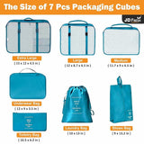 JD FRESH Nylon 7 Pieces Travel Organizer Pouch/Packing Cubes/Travel Essentials for Women Luggage/Space Saver Bags for Clothes/Toiletry Kit/Underwear/Makeup Kit/Travel Accessories(Light Blue)