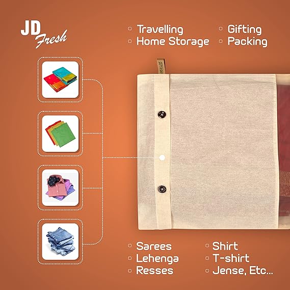 Elegant Saree Storage Covers - Orange, Transparent Top, Lightweight & Durable Organizers for Sarees