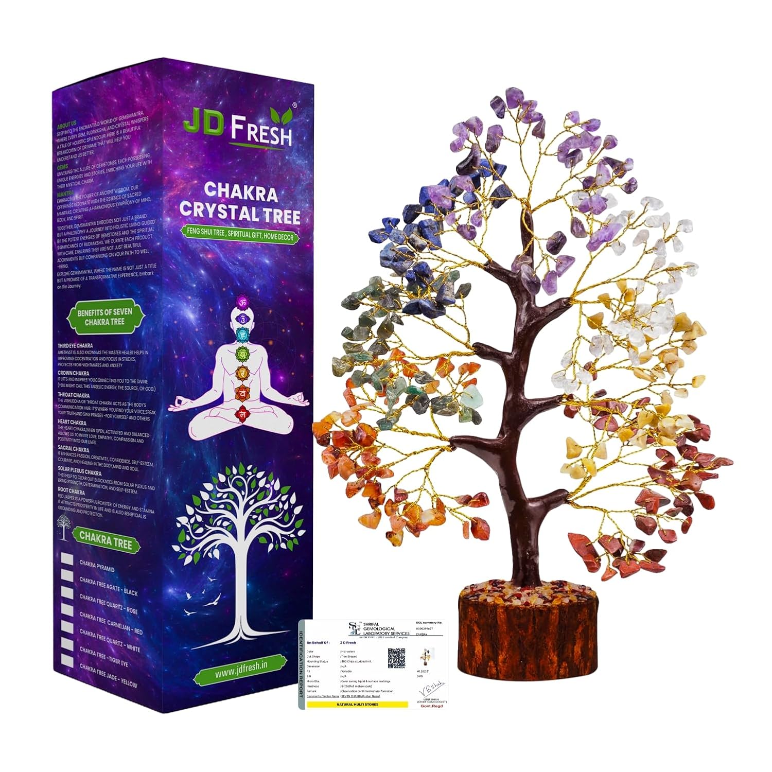 300 Beads Crystal Tree/7 Chakra Crystal Tree/Showpiece Good Luck and Positive Energy/Showpiece for Living Room/Natural Healing Gemstones Money Tree/Lucky Tree for Good Luck (Black)