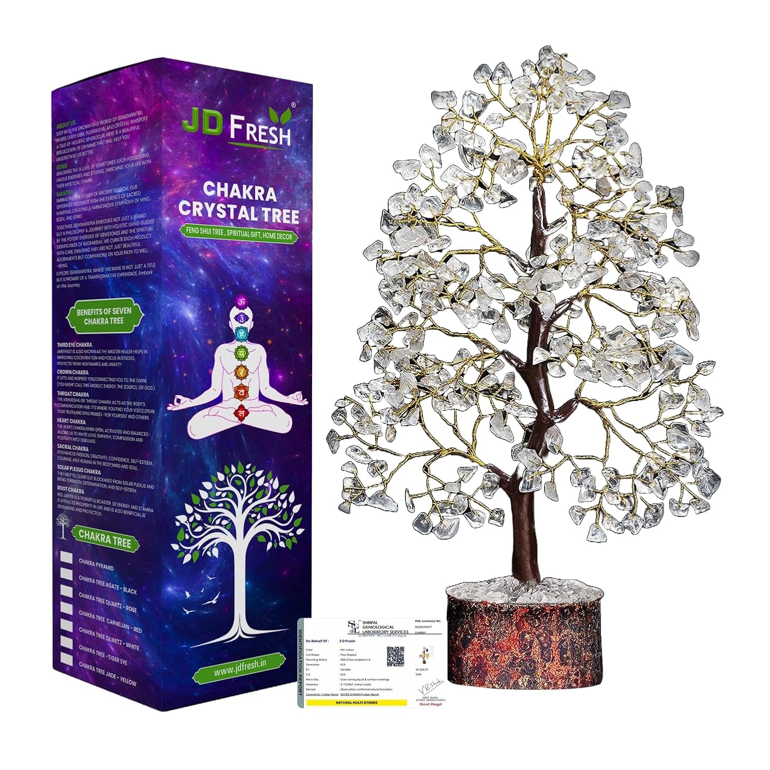 300 Beads Crystal Tree/7 Chakra Crystal Tree/Showpiece Good Luck and Positive Energy/Showpiece for Living Room/Natural Healing Gemstones Money Tree/Lucky Tree for Good Luck (Black)