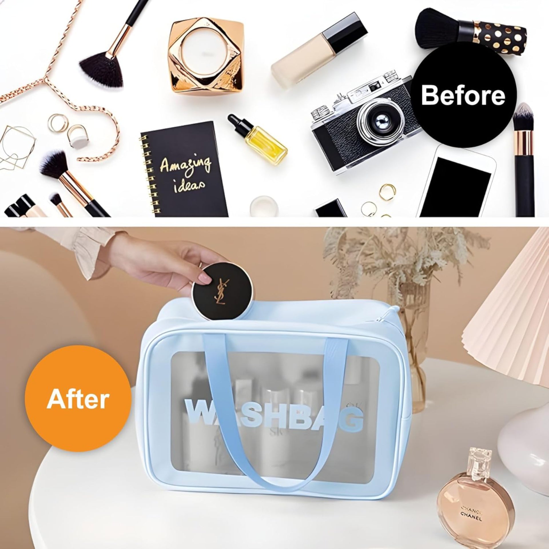 3 Pieces Transparent Makeup Organizer Pouches/Makeup Bag for Women/Cosmetic Pouch/Toiletry Kit Bag for Travel(Pink/Large-Medium-Small)